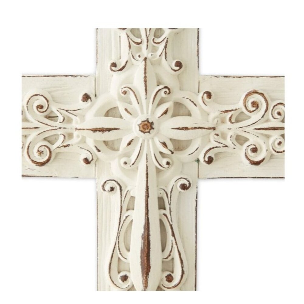 Ornate Whitewashed Cross - Picture 3 of 4